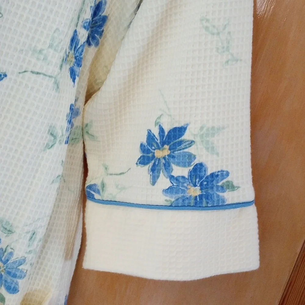 Waffle Weave Bath Robe Yellow and Blue M - Picture 6 of 13